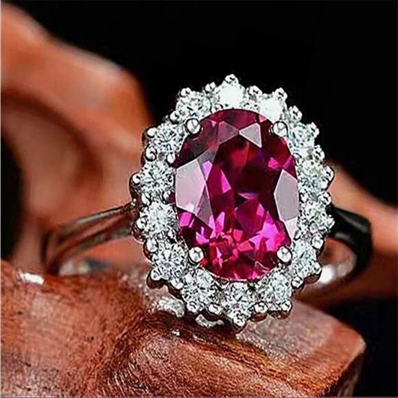 Ruby Diamond CZ Silver Cocktail Ring New in gift Box - Picture 1 of 2
